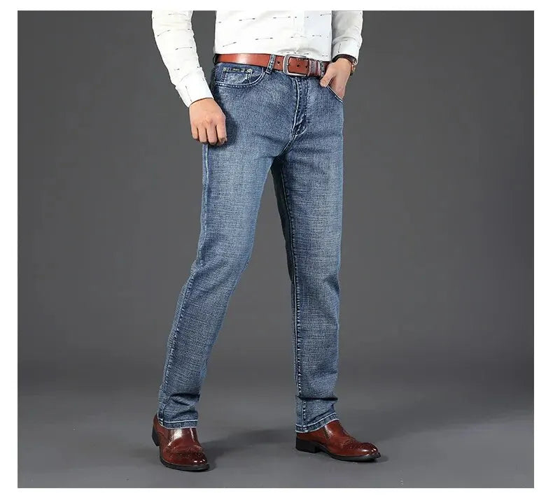 New Business Men's Jeans Casual Straight Stretch Fashion Classic Blue Black Work Denim Trousers Male Brand Clothing Mens Jeans
