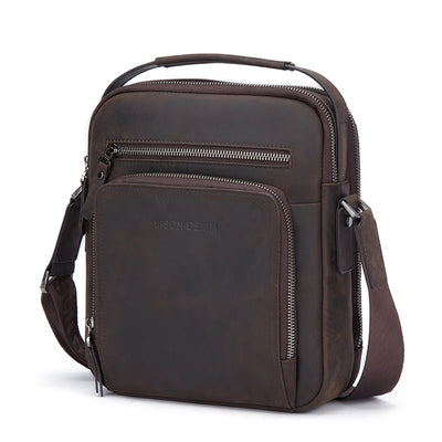 BISON DENIM Carbon Fiber Messenger Bag Men Casual Cowhide Leather Shoulder Crossbody Bag Gift Designer Handbags
