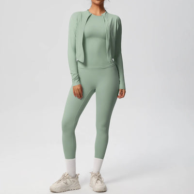 Women Sportswear Yoga Set Workout Clothes Athletic Wear Sports Gym Legging Fitness Top Long Sleeve Yoga Suit ﻿