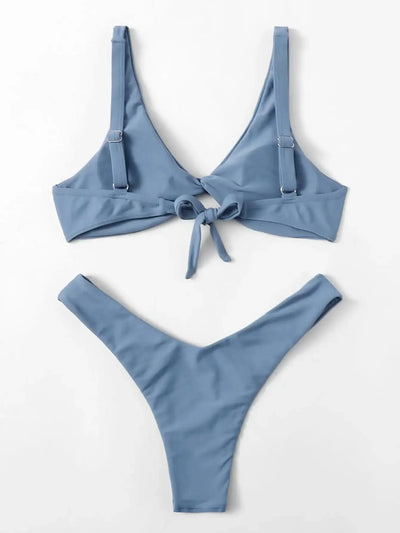 OIINAA Bathing Suit Women Solid Sexy Swimsuit Bow Tie Drawstring Lace Up Summer Bikini Set Two-pieces Beachwear Thong Biquinis