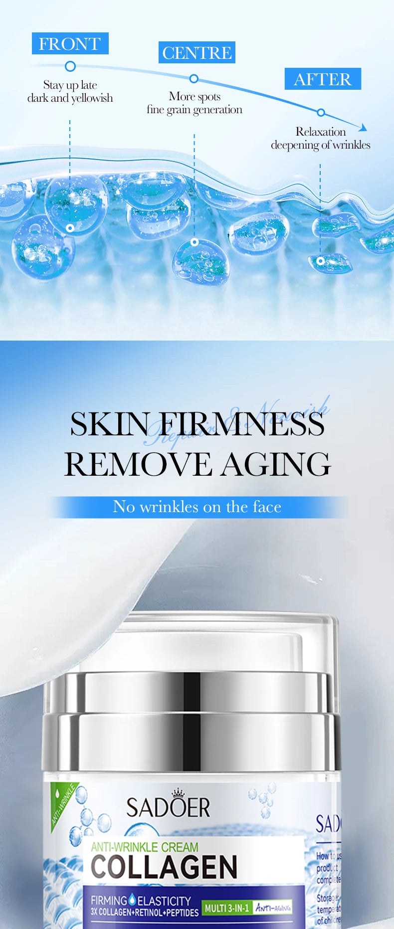Collagen Face cream Moisturizing Anti-wrinkle nourishing Fade fine lines Smooth firm the skin Facial skin care