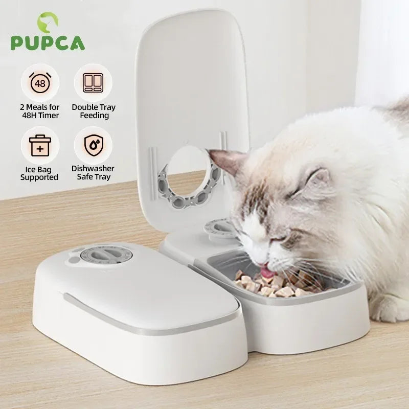 2 Meals Automatic Pet Feeder Smart Cat Food Dispenser For Wet & Dry Food Kibble Dispenser Accessories Auto Feeder For Cat