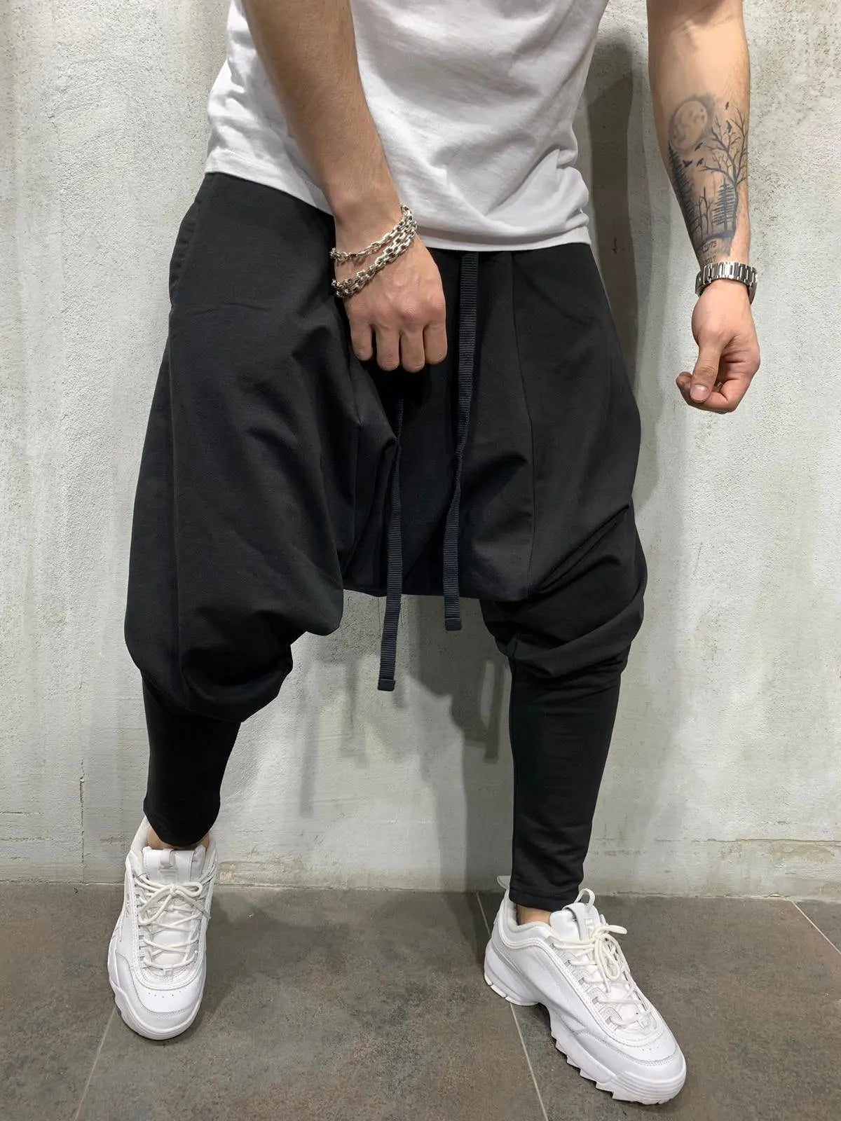Men's Pants New Hip-hop Trend Trousers Loose Solid Color Small Feet Streetwear Sports Casual Harem Pants Full Length Trousers