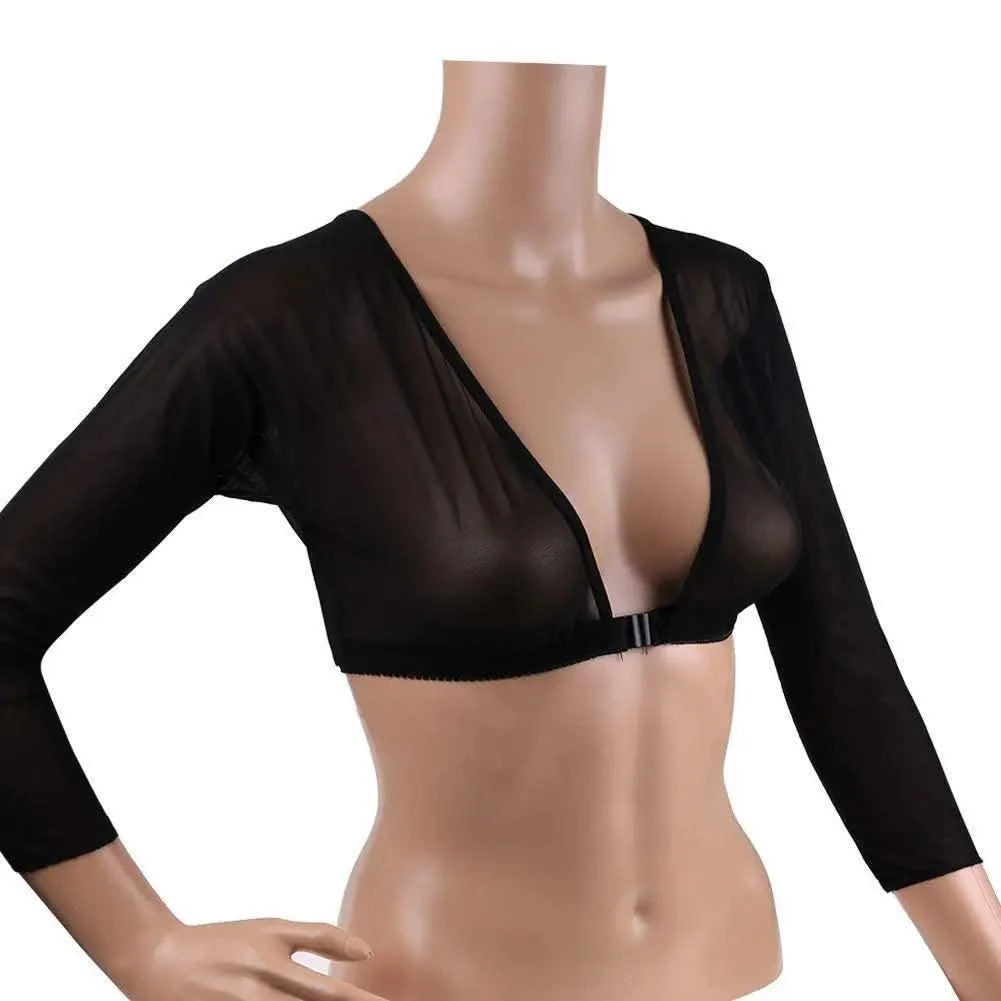 Women Bottom Sleeve Tops Fashion Front Button Long-sleeved T-shirt Mesh Top