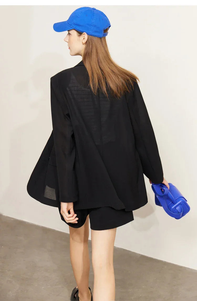 AMII Minimalism Women's blazer Fashion 2024 Summer Blazers Office Lady Two-piece Set Chic Female shorts Separately Sale 72311003