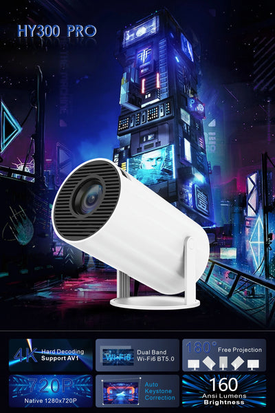 2025 Outdoor Portable Mini Projector 720P XP300 Pro，WiFi 6 & BT 5.4，180° Rotation，4500 Lumen 3W Speaker for Camping Movie Night
