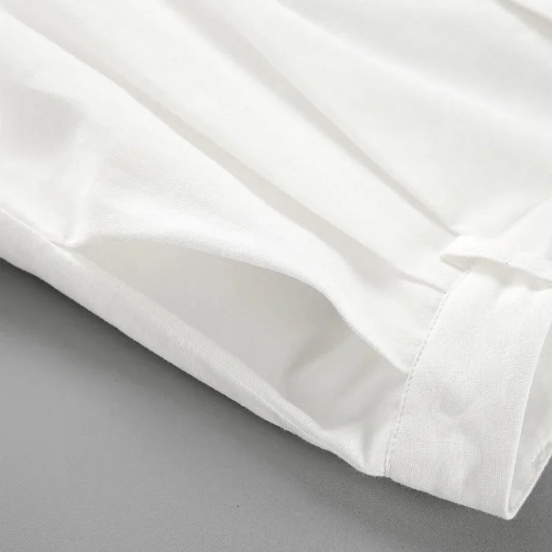 New Cotton Linen Vest Short Sets Casual Sleeveless Undershirt Shorts Sets for Women 2 Pieces Outfit Office Lady White Pant Sets
