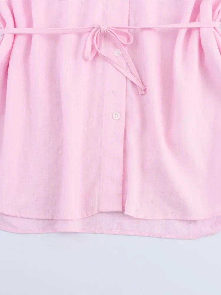 White Shirt For Women Fashion Cotton And Linen Loose Lace Up Blouse Spring Summer 2025 New Long Sleeve Simple Casual Shirts Lady