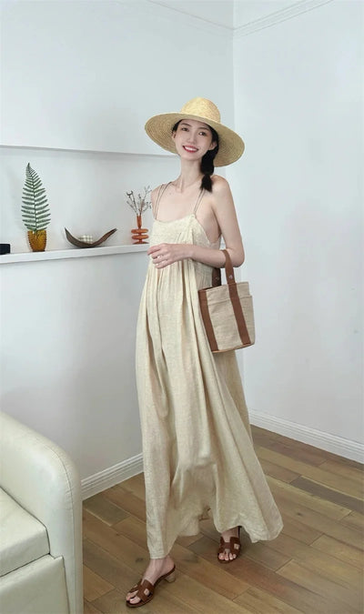 Women's Dresses New Summer 2025 Embroidered Decorative Midi Dress Sexy Suspenders Open Back Design Personality and fashion