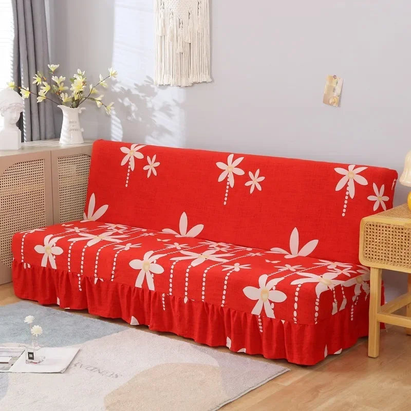 1/2/3Seater Sofa Bed Cover with Skirt Elastic Printing Seat Cover Armless Sofa Bed Cover Sofa Covers for Living Room Home Decor