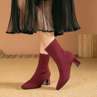 Women's Boots 2025 New Fashion Pointed Soft Knitted Casual Comfortable Shoes (heel height 4.5cm, )