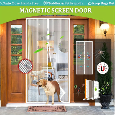 1pc Automatic Magnetic Mesh Door Screen-White Polyester,Insect & Mosquito Protection,Easy Self-Sealing for Bedrooms & Balconies