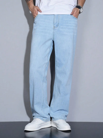 Manfinity Homme Men's Straight Loose Fit Multi-Pocket Casual Denim Jeans
