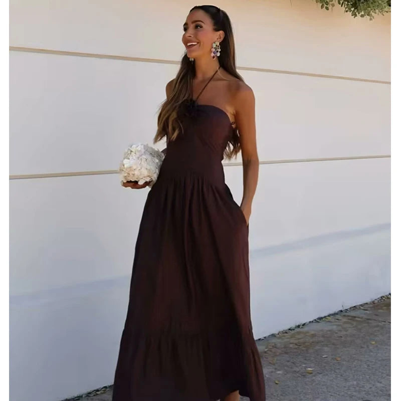 Dresses Summer Women's Chic Tube Top Hanging Neck Holiday Dress Women's Street Fashion Party Long DressFashionable temperament h