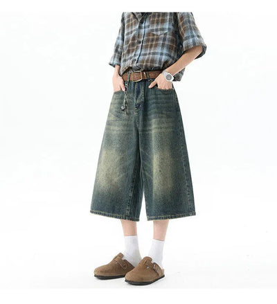 Trendy High-Waisted Wide-Leg Cropped Jeans for Men 2025 Summer Casual Stretch Denim Capri Pants Comfort Fit & Stylish Outfit 8XL