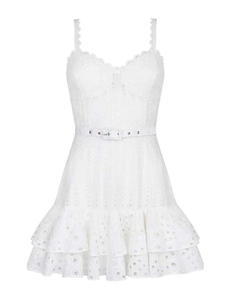 TWOTWINSTYLE Solid Summer Dresses For Women Square Collar Sleeveless High Waist Backless Summer Dress Female Fashion Clothes New