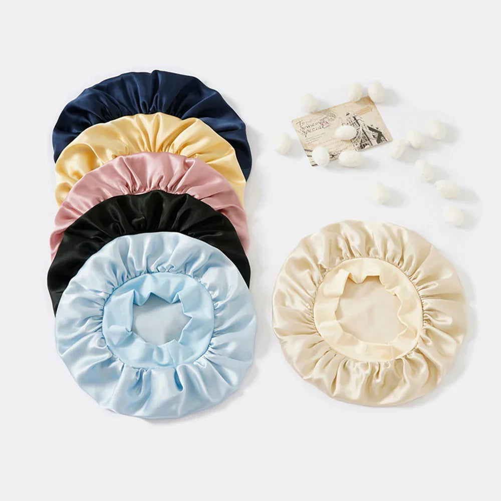 100% Real Mulberry Silk Bonnet for Sleeping Women Large Hair Care Bonnet for Long Curly Hair with Soft Elastic Band