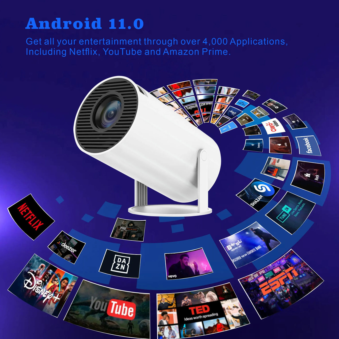 2025 Outdoor Portable Mini Projector 720P XP300 Pro，WiFi 6 & BT 5.4，180° Rotation，4500 Lumen 3W Speaker for Camping Movie Night