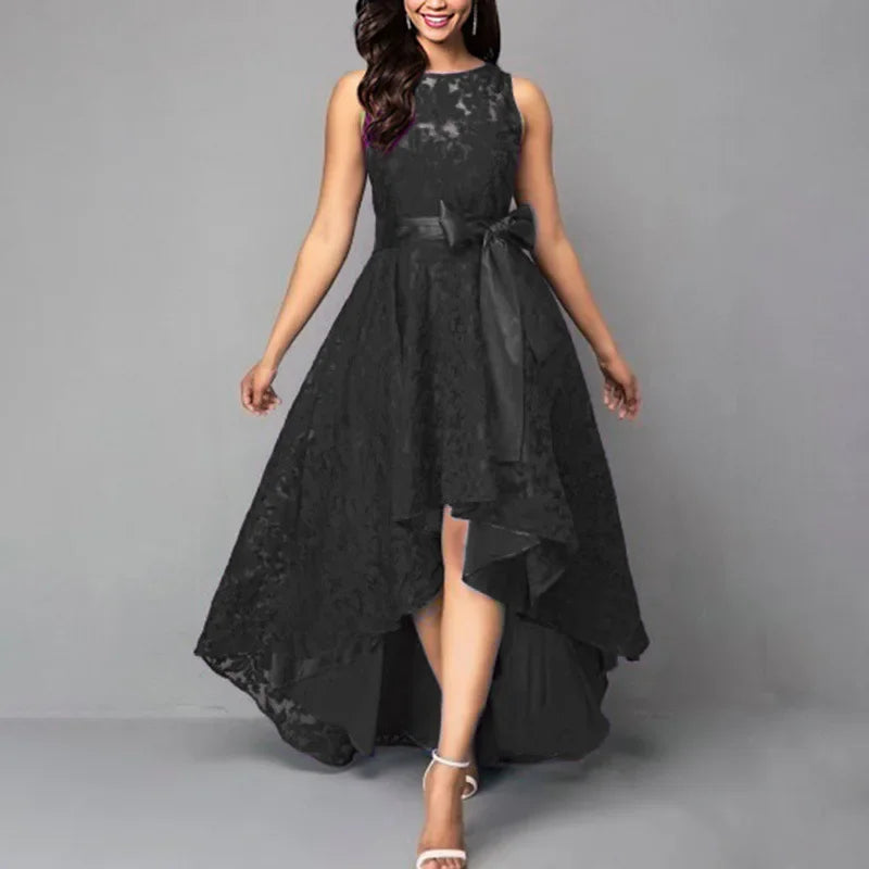 2025 Women's Wedding Bridesmaid Dress Elegant Lace Evening Sweet Party Dress Plus Size Slim High Waist Bow Maxi Dresses Female