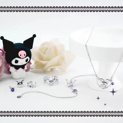 Sanrios Luxury Necklaces Cute Anime Figure Kuromi Silver Necklace Clavicle Chain Pendant for Women Jewelry Accessories Girl Gift