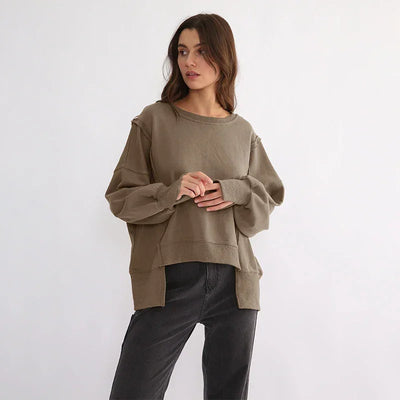 Oversized 100% Cotton Women Sweatshirts Long Sleeve Patchwork Open Side Streetwear Harajuku Pullovers Autumn Clothes For Women