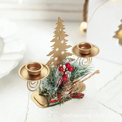 Christmas Golden Wrought Iron Candlestick Elk Snowflake Xmas Tree Candle Holder New Year Merry Xmas Table Decoration Home Items