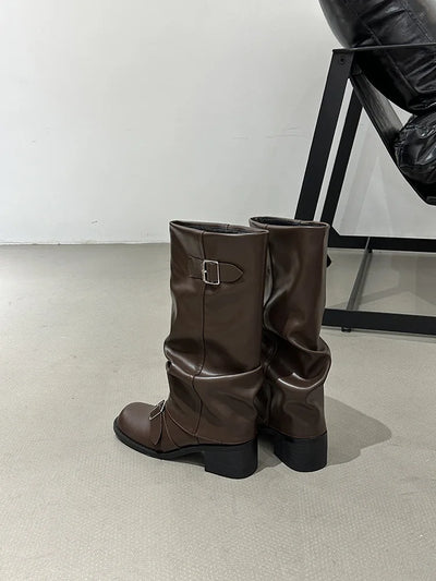 Woman Boots Knee High Platform Chunky Heels Trend Punk Gothic New Rock Leather Fashion Women's Shoes Motorcycle Footwear