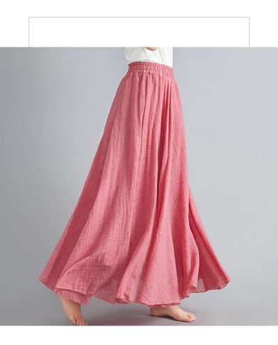 Fashion Solid Cotton Linen Women Skirts Maxi Elegant Harajuku Saia Casual Loose Long Skirt Ladies Clothes Faldas Ropa Mujer