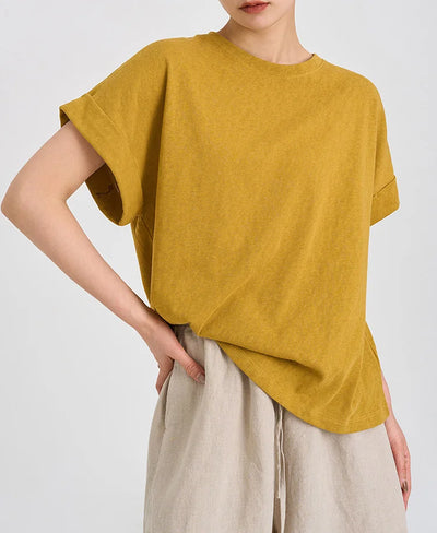 Summer Women Cotton Linen T-shirt Round Neck Thin Short-sleeved Transparent Loose Bottoming T-shirts Tops
