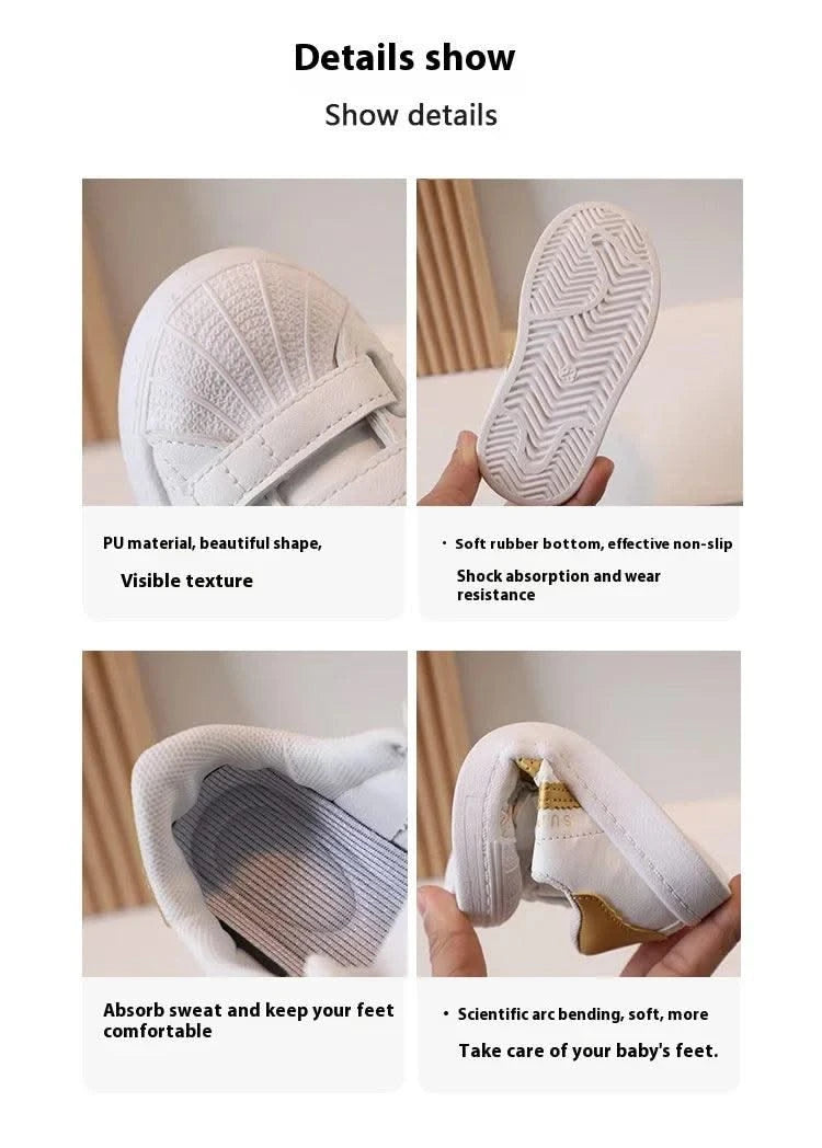 Children's Sports Shoes Spring and Fall Four Seasons Models Boys and Girls Casual Board Shoes Shell Head Small White Shoes