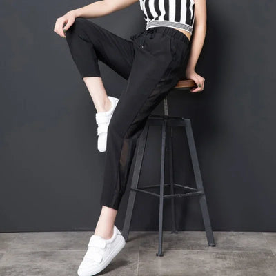Ice Silk Summer Sweat Home Sports Pants for Women Joggers Jogging Black Cropped Trousers Harem Sarouel Sweatpants Ripped Fashion