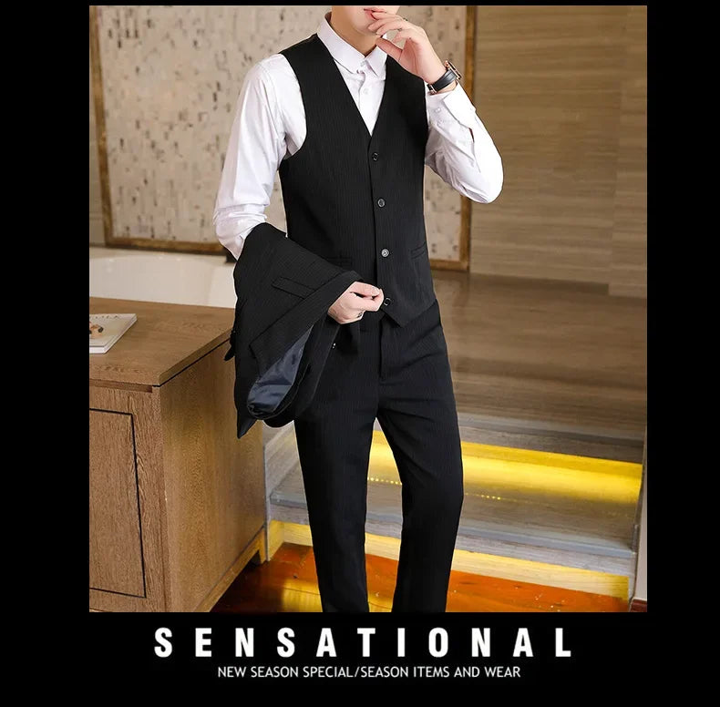 Suit (Blazer+ Vest + Trousers +) Men's Fashionable Business Solid color Gentleman's Wedding Workwear Casual Performance Suit