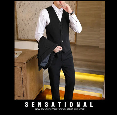 Suit (Blazer+ Vest + Trousers +) Men's Fashionable Business Solid color Gentleman's Wedding Workwear Casual Performance Suit
