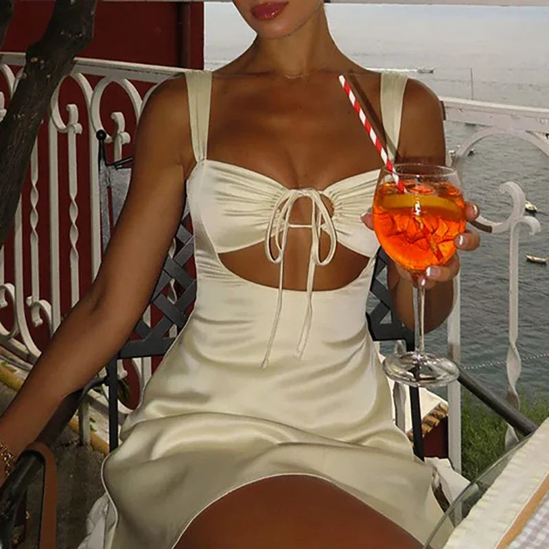 1pc Sexy Hollow Out Bandage Summer Dresses For Women Spaghetti Strap Evening Mini Dress Female Elegant Party Vestidos