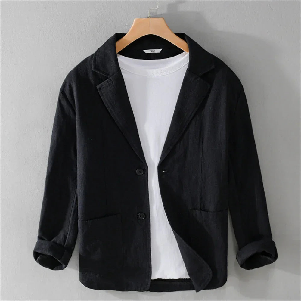men's Blazers Linen and Cotton Casual men clothing fashion 2024 Spring Autumn Solid Tops for Young men loose Suit Coat