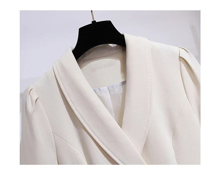 Women's Dress Double Breasted Elegant Dresses for Women 2025 Autumn Off white Dress Belt Knee-Length Solid Fashion Woman Clothes