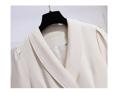 Women's Dress Double Breasted Elegant Dresses for Women 2025 Autumn Off white Dress Belt Knee-Length Solid Fashion Woman Clothes