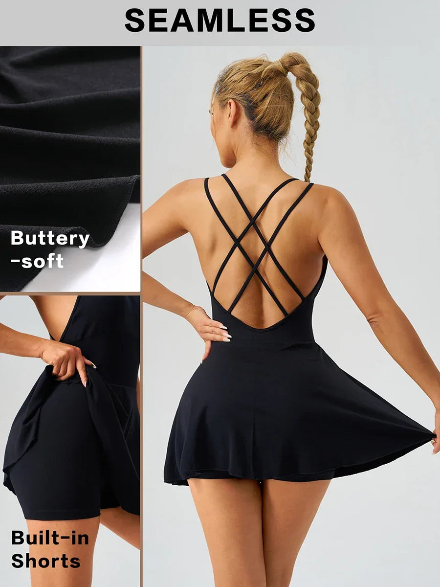 Summer Tennis Wear Womens Dresses Sportswear Woman Gym Dresses Bra Jumpsuit Shorts Leggings Women's Tracksuit Sport Yoga Clothes