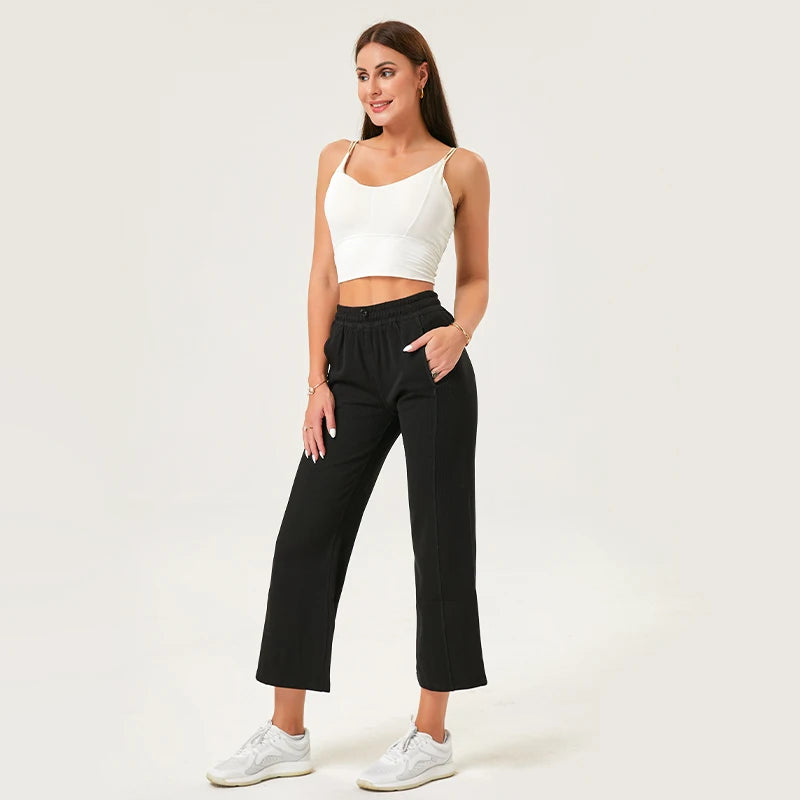 Women's Wide Leg Yoga Ninth Pants High Waisted Joggers Casual Sweatpants Pockets Sports Clothes Pilates Tracksuit Baggy Pants