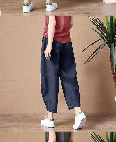 Oversize Pants Summer Thin Nine Points Loose Korean Fashion Women's Clothing Cotton Linen Middle Waist All-match Women's Pants