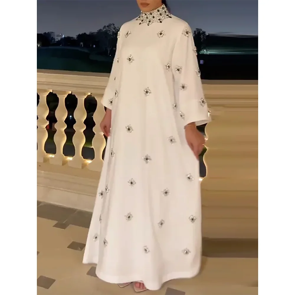 Customized Luxurious High Neck Beading Women's Evening Dresses for Birthday Party A-line Long Sleeves Party Dresses