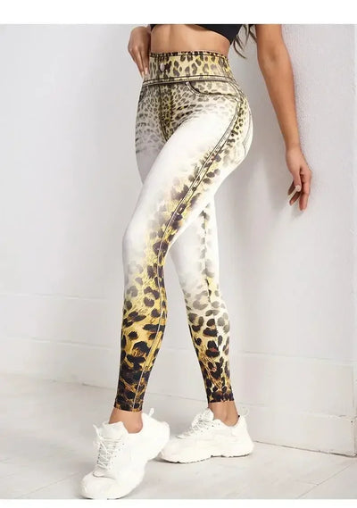 Leopard Print Yoga Pants Seamless Bleaching Print High Waist Peach Buttock Fitness Sports Trousers Breathable