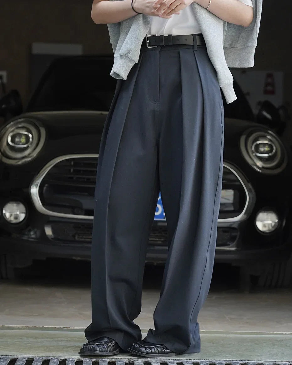women's casual solid color straight leg wide trousers loose wear thin trousers pants