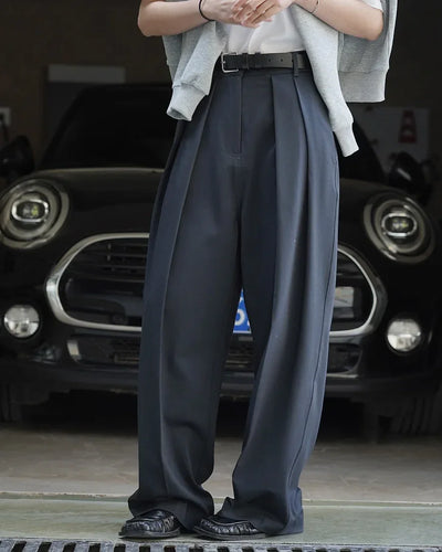 women's casual solid color straight leg wide trousers loose wear thin trousers pants