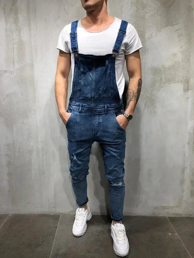 Men's Spring and Autumn Jeans, New Style Retro Casual All-match Ripped Dungarees, Fashionable High Street Trendy Brand Dungarees