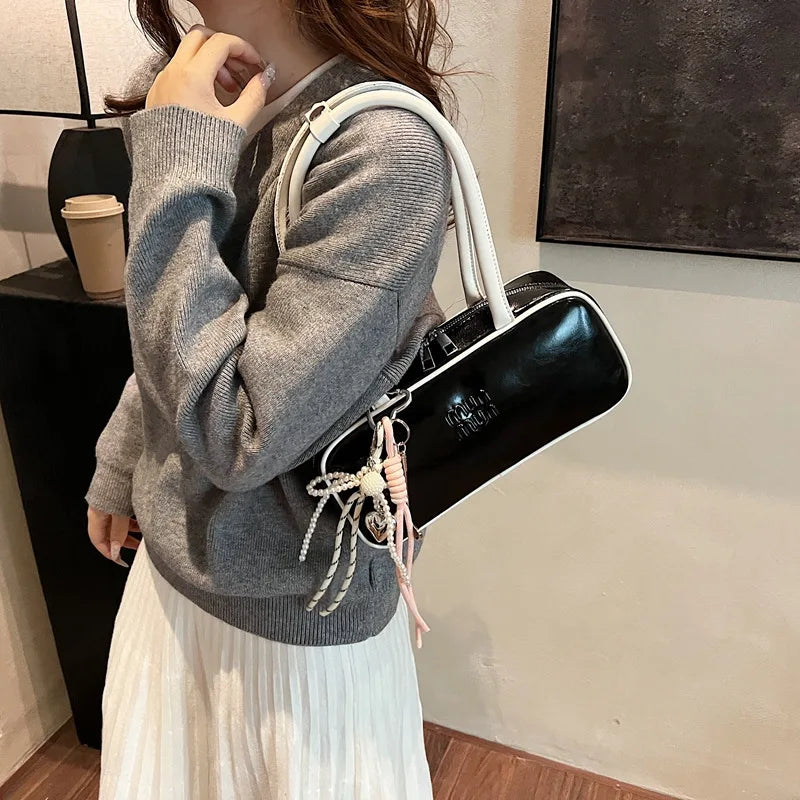 Designer Bowling Tote Women's Oversized Shoulder Bag, High-Capacity Office Handbag, Fashionable Minimalist Crossbody Purse