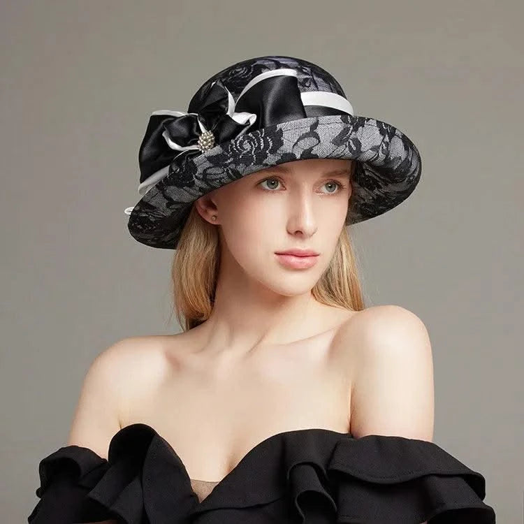 linen rolled edge small top hat for women's British retro fashion hat summer mesh breathable sun protection and sunshade hat