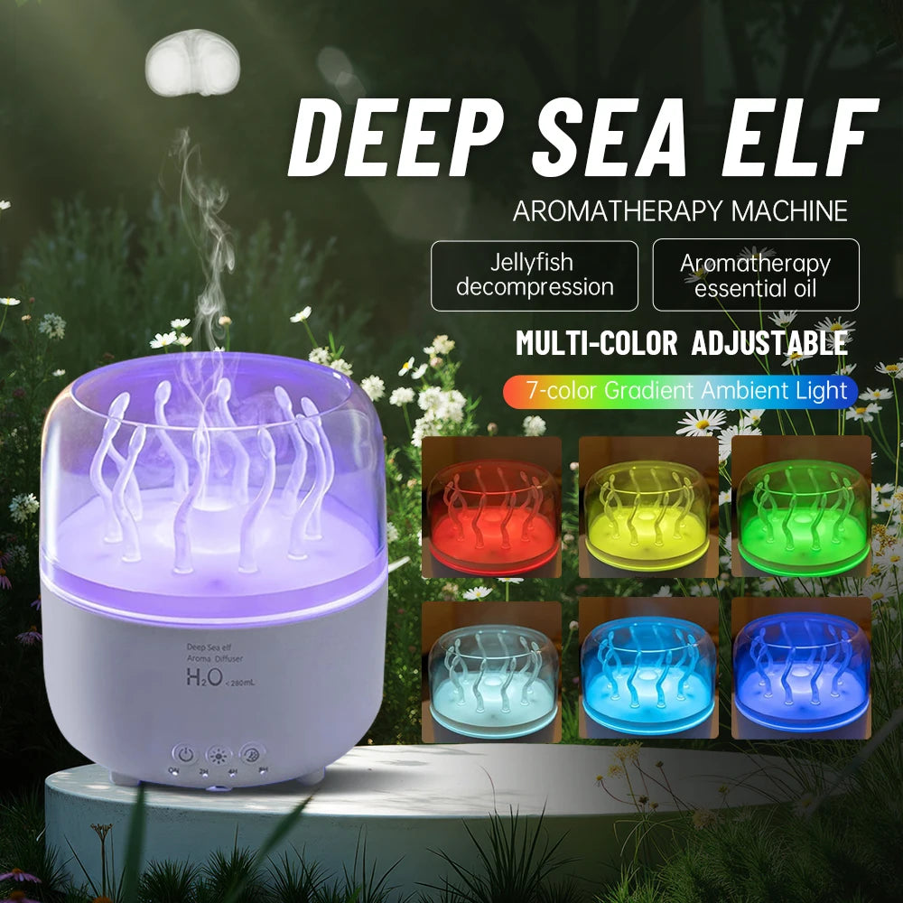 Air Humidifier for Bedroom 280ML Rotating Sea Grass Ultrasonic Aromatherapy Diffusers Mist Maker Fragrance Essential Oil Aroma