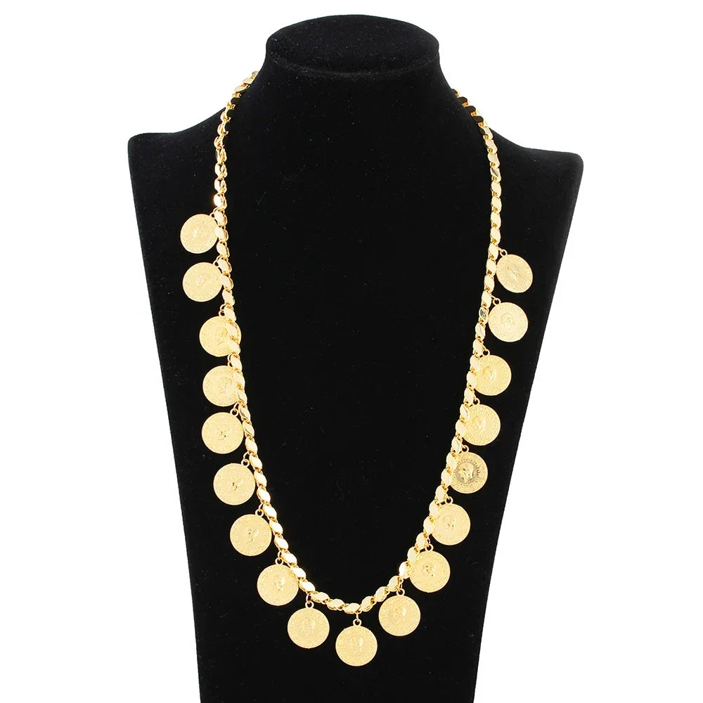 4mm Wide Cuban Chain 60cm Coin Pendant Muslim Necklace Dubai Charm Jewelry Middle East Africa Luxury Necklaces