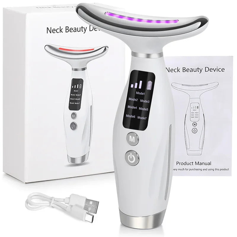 2025 EMS Micro-current Neck Face Beauty Device 7 Color Facial Massager for Enhanced Face Neck and Shoulder Care with Vibrating